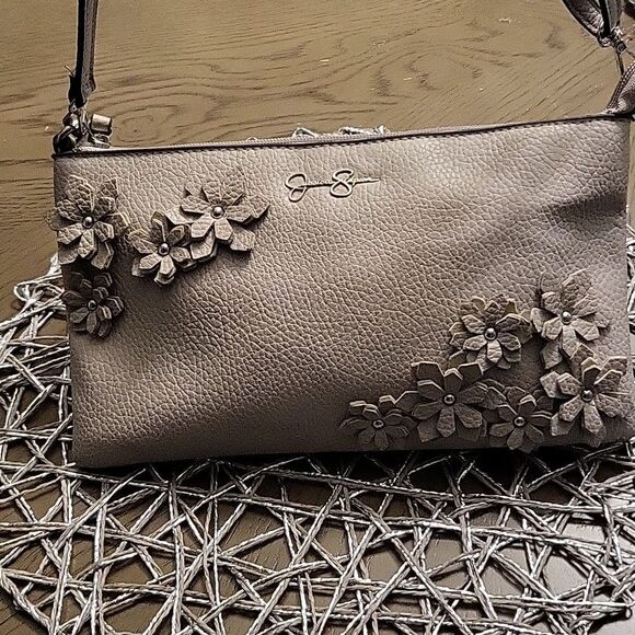 Jessica Simpson Bags | Jessica Simpson wristlet clutch bag floral gray leather - Picture 12 of 12